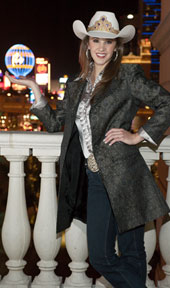 Miss Rodeo in Gunmetal Paisley brocade coat